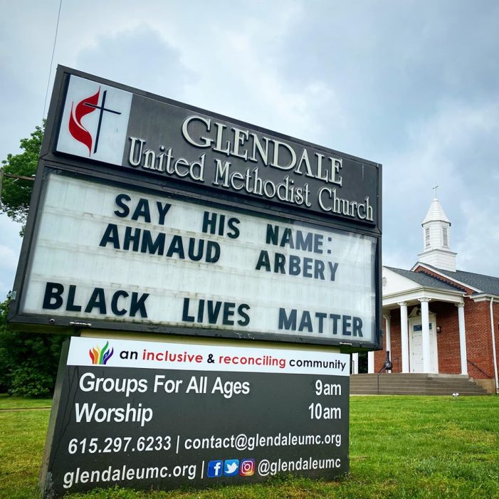 Say His Name Ahmaud Arbery - Glendale United Methodist Church Sign in Nashville TN