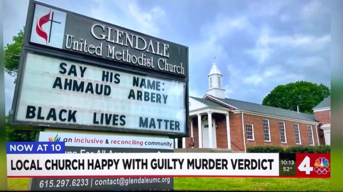 Ahmaud Arbery Sign at Glendale United Methodist Church Nashville TN Featured WSMV News 4